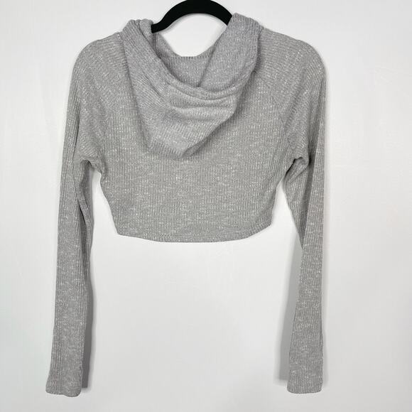 Gymshark Womens Small S Heather Gray Ribbed Cropped Hoodie Pullover Lounge Grey - Picture 2 of 9